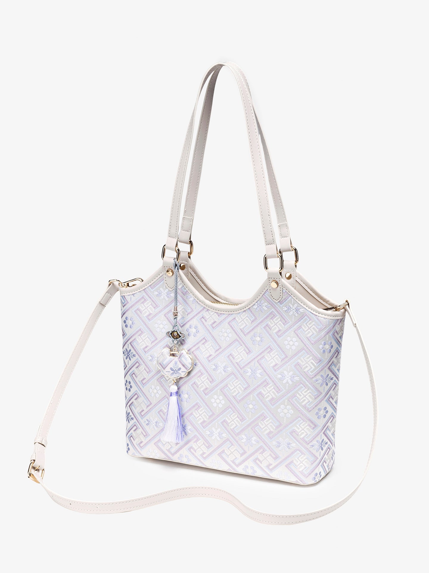 Bolsa Tote Brocado Lavanda com Tassel - imagem 6