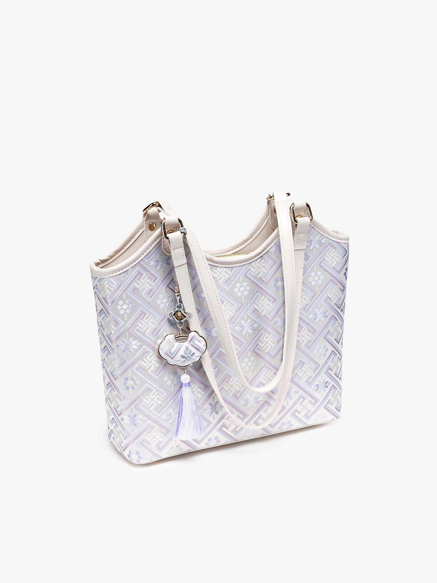 Bolsa Tote Brocado Lavanda com Tassel - imagem 8