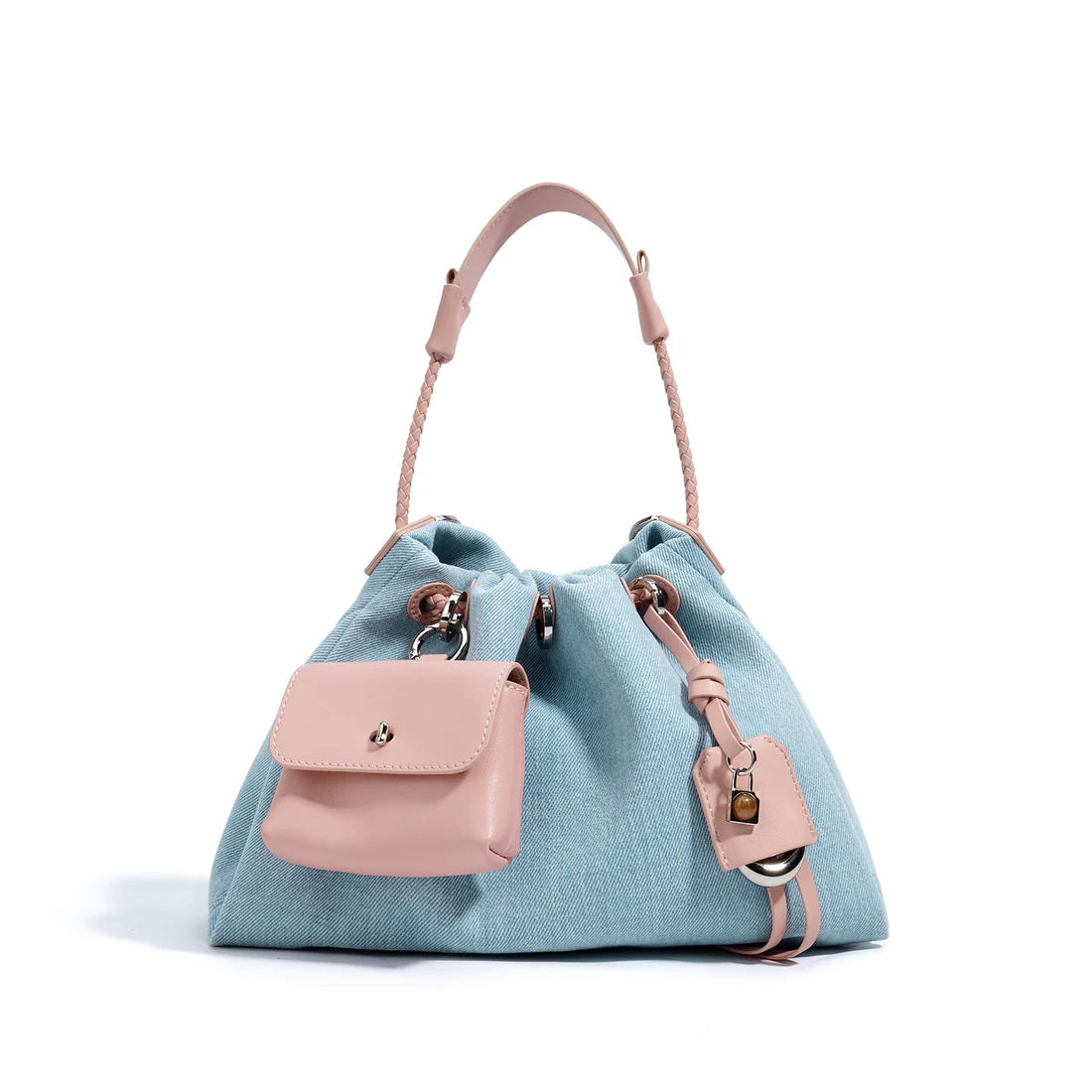 Bolsa Hobo Couro e Denim Urban Chic - Rosa