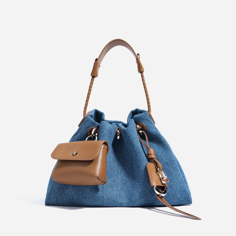 Bolsa Hobo Couro e Denim Urban Chic - Rosa