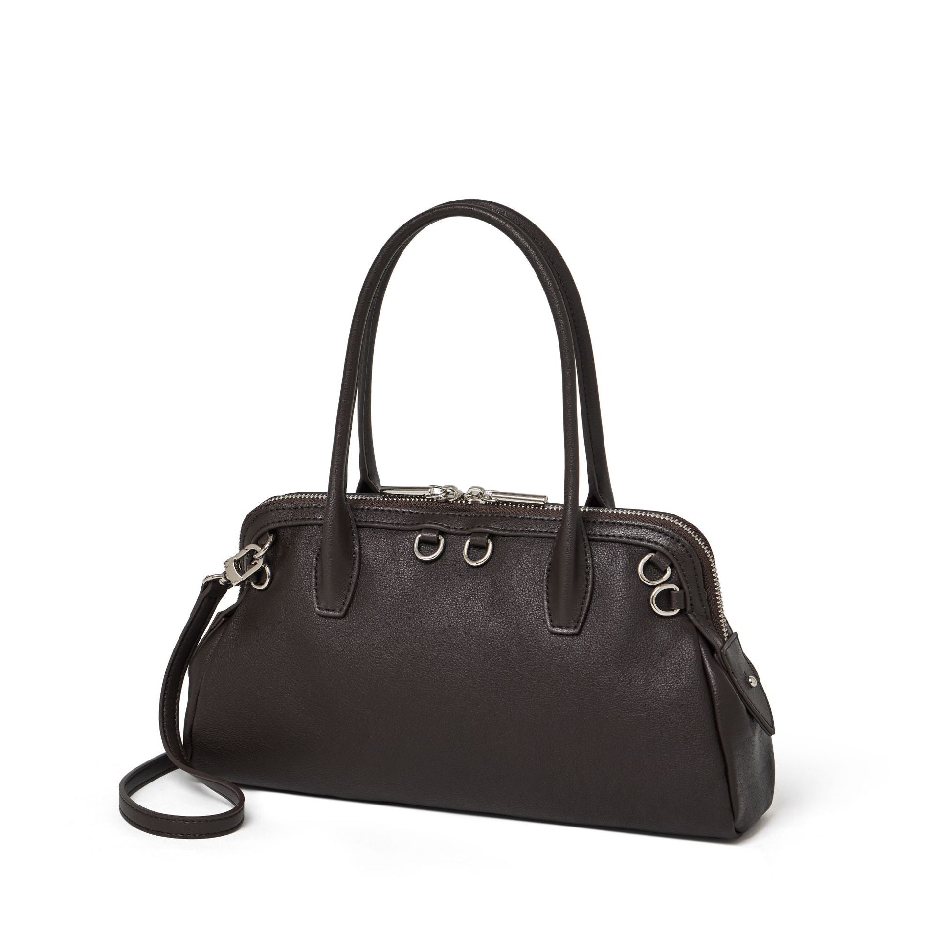 Bolsa Boston Definida em Couro - detalhe frontal