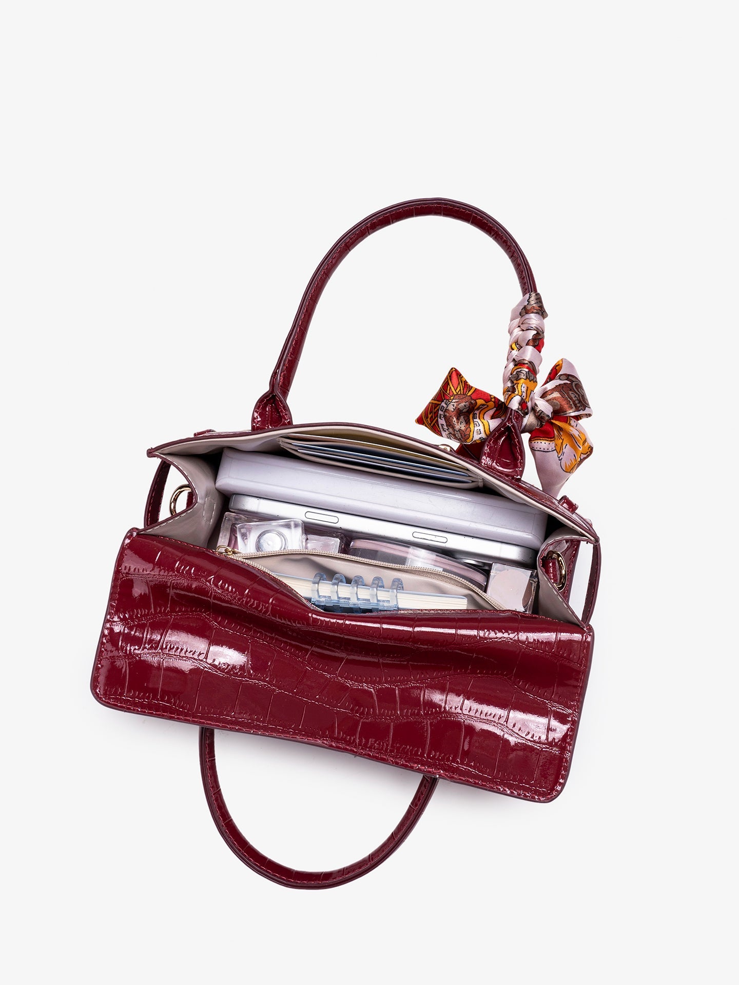 Bolsa Satchel Croco Verniz com Lenço - imagem 9