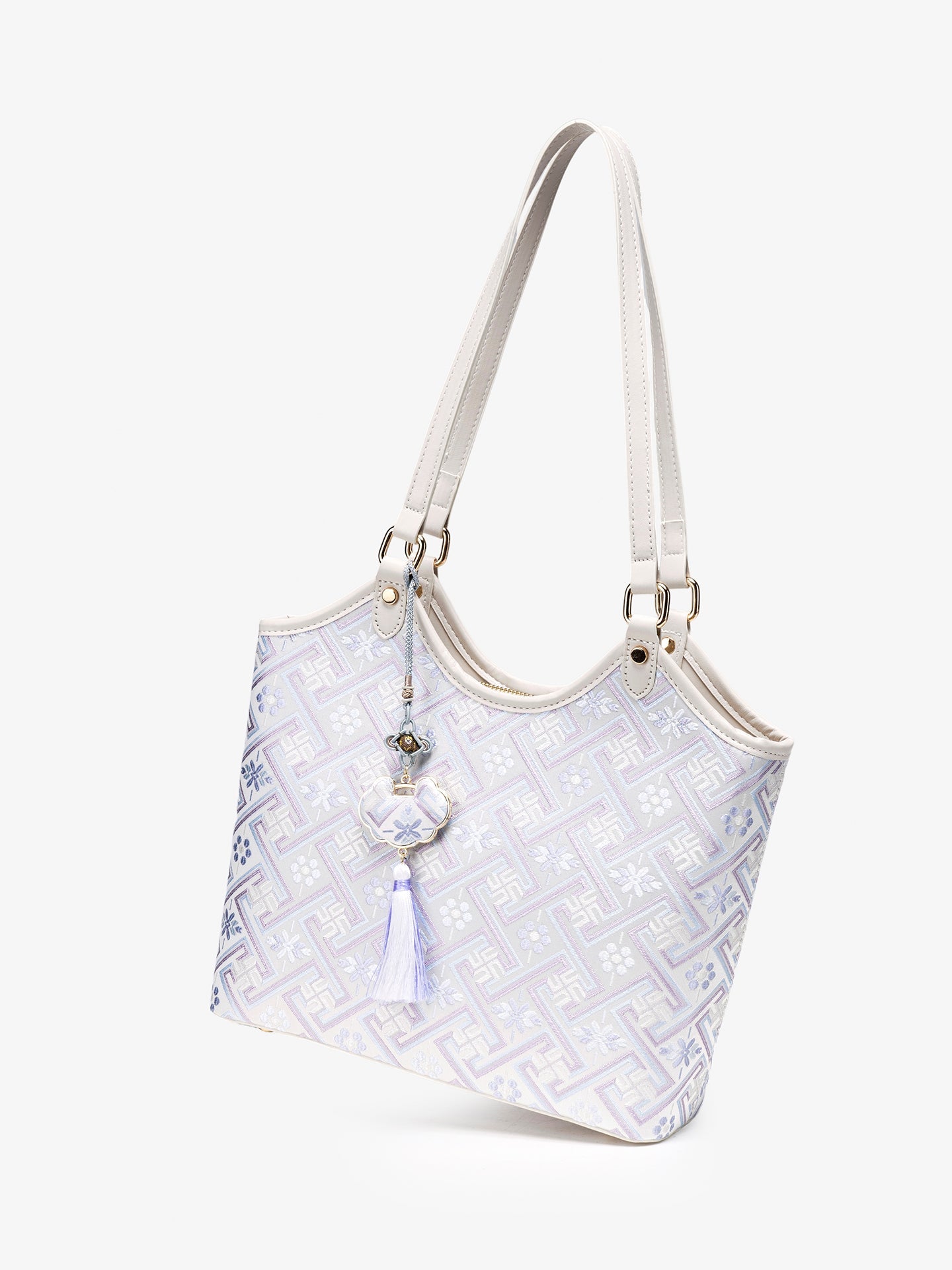 Bolsa Tote Brocado Lavanda com Tassel - imagem 7