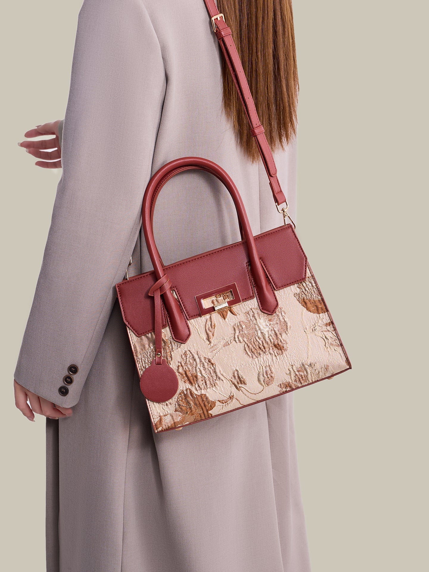Bolsa Satchel Jacquard com Charm - vista interna