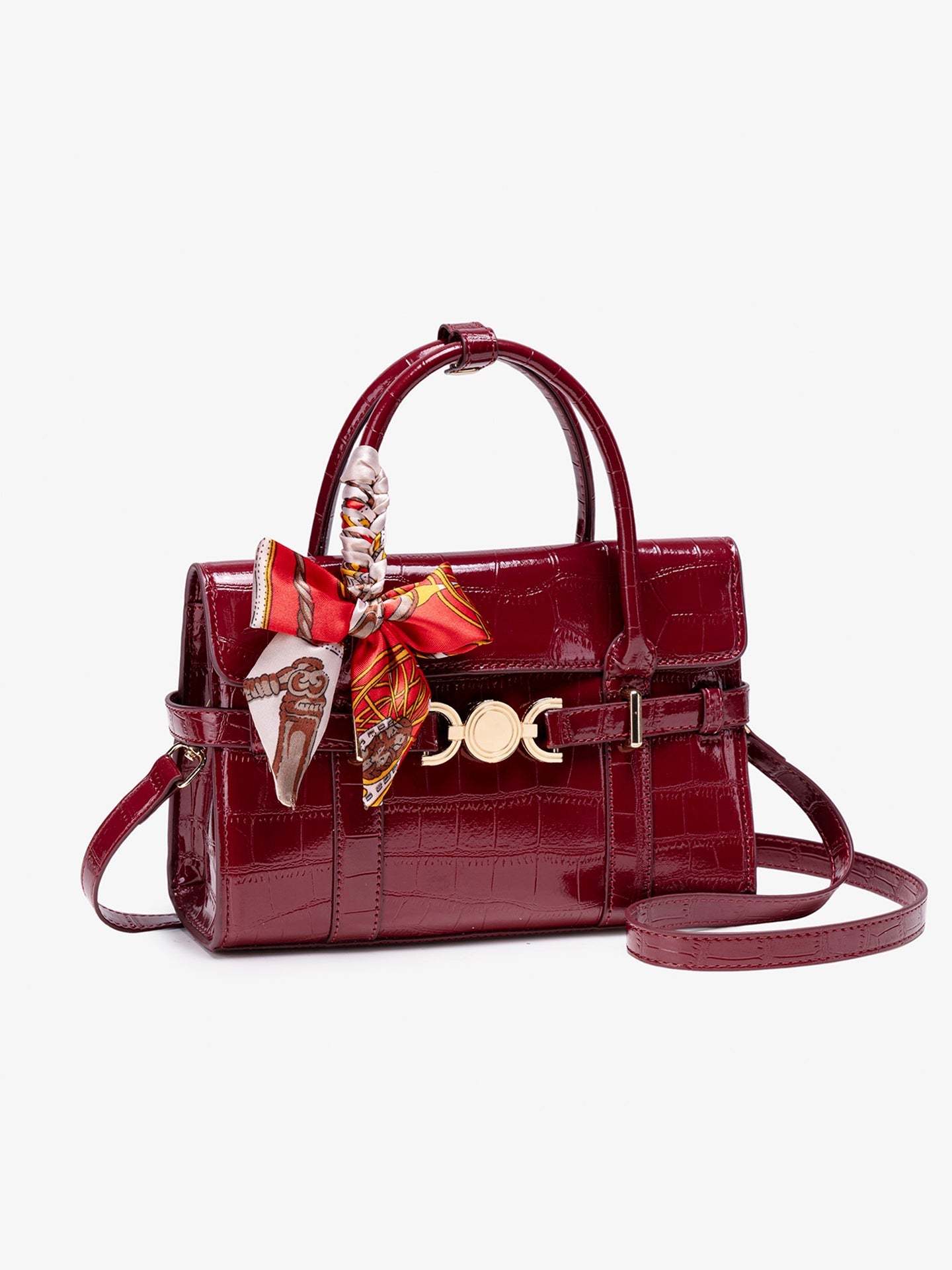 Bolsa Satchel Croco Verniz com Lenço - imagem 7