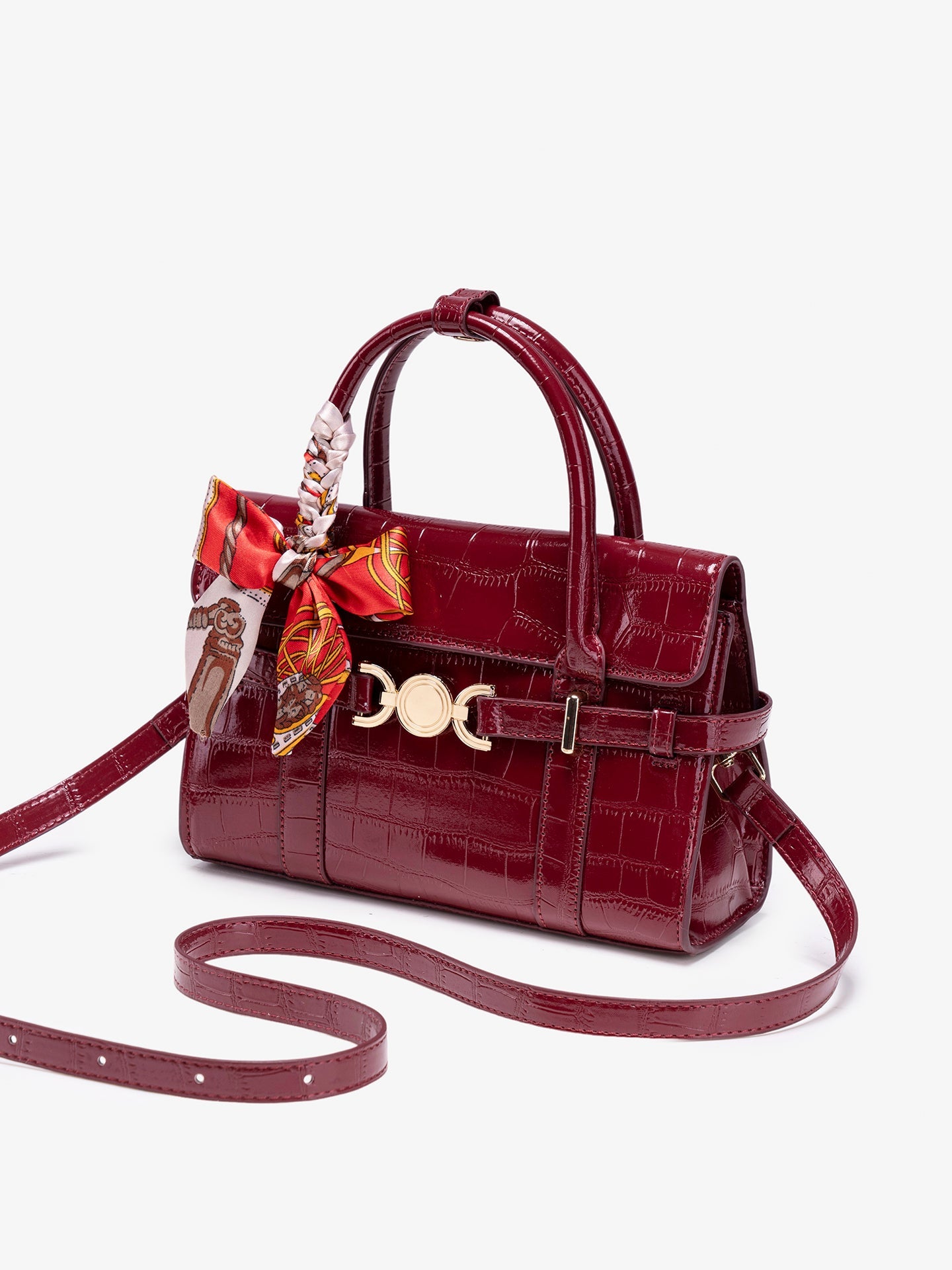 Bolsa Satchel Croco Verniz com Lenço - imagem 6