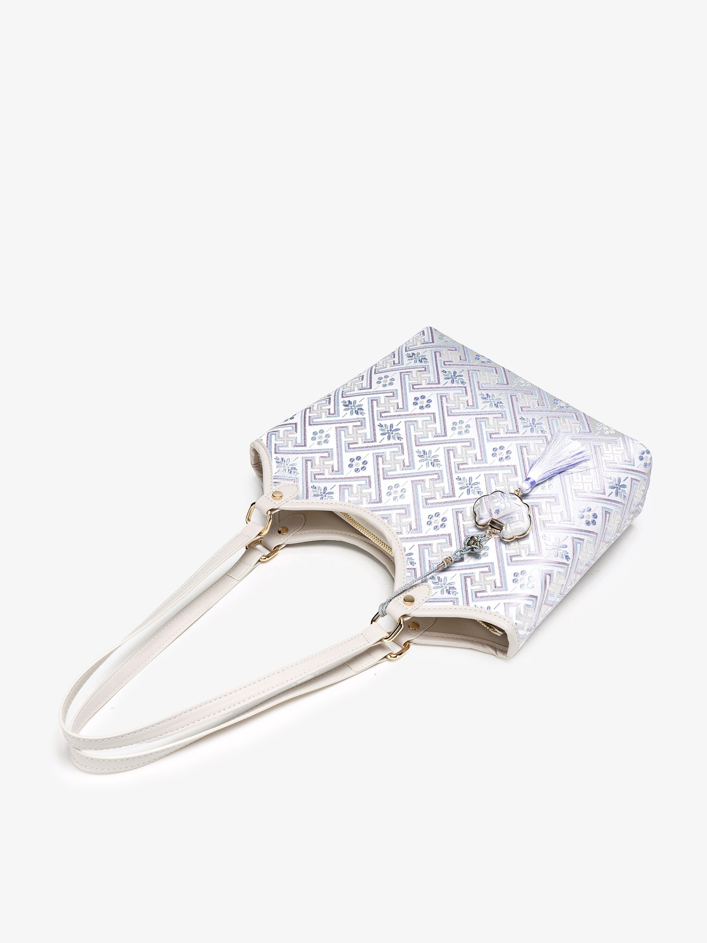 Bolsa Tote Brocado Lavanda com Tassel - imagem 9
