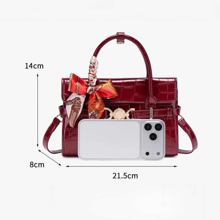 Bolsa Satchel Croco Verniz com Lenço - imagem 16