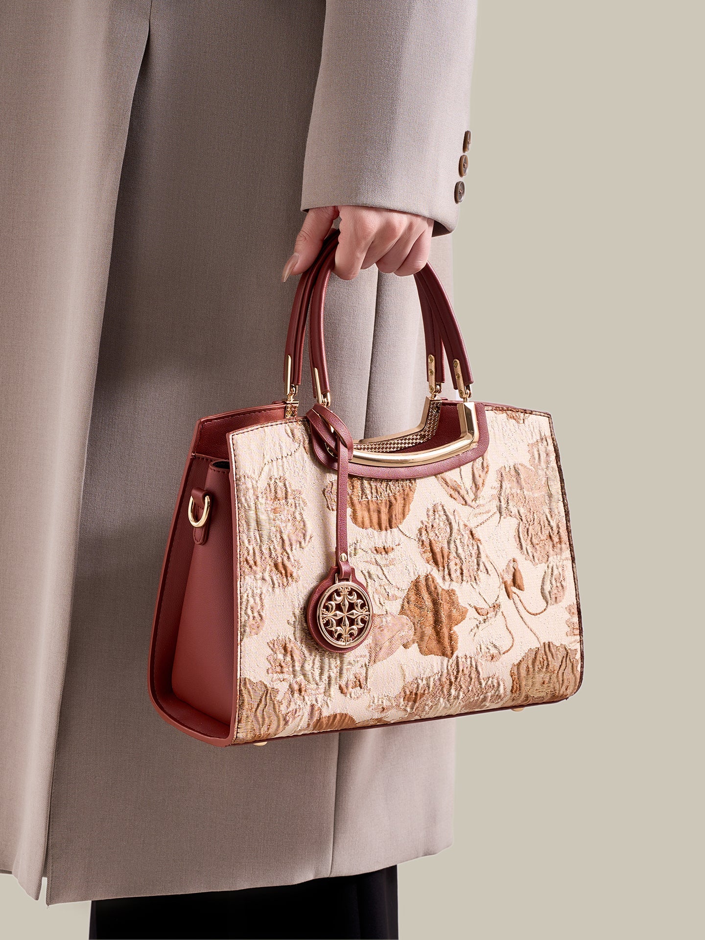 Bolsa Tote Floral Romance com Charm - vista interna
