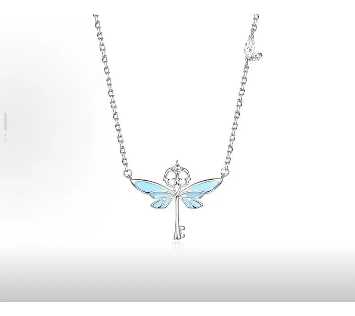 Colar Chave Borboleta Aurora Azul