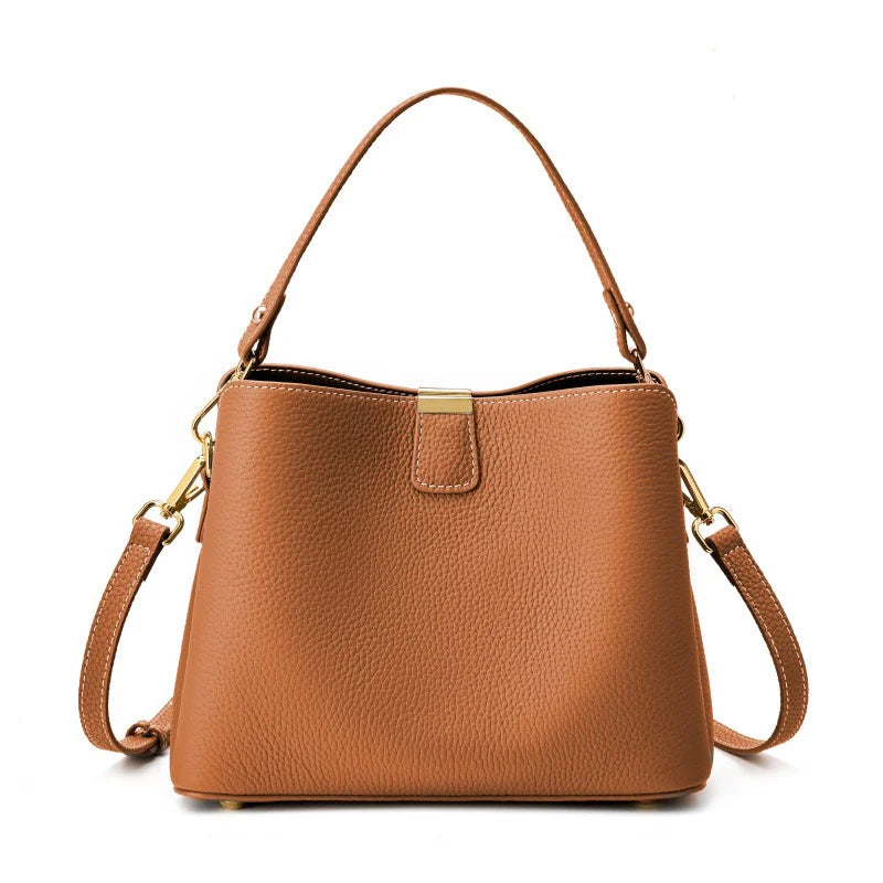 Bolsa Bucket Elara com Detalhe Dourado - Marrom