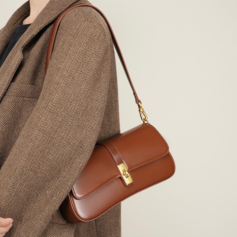 Bolsa Viena Baguete em couro vintage feminina imagem 3