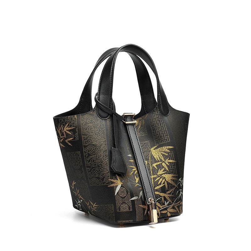 Bolsa Bucket Jardim Oriental em Couro - vista lateral