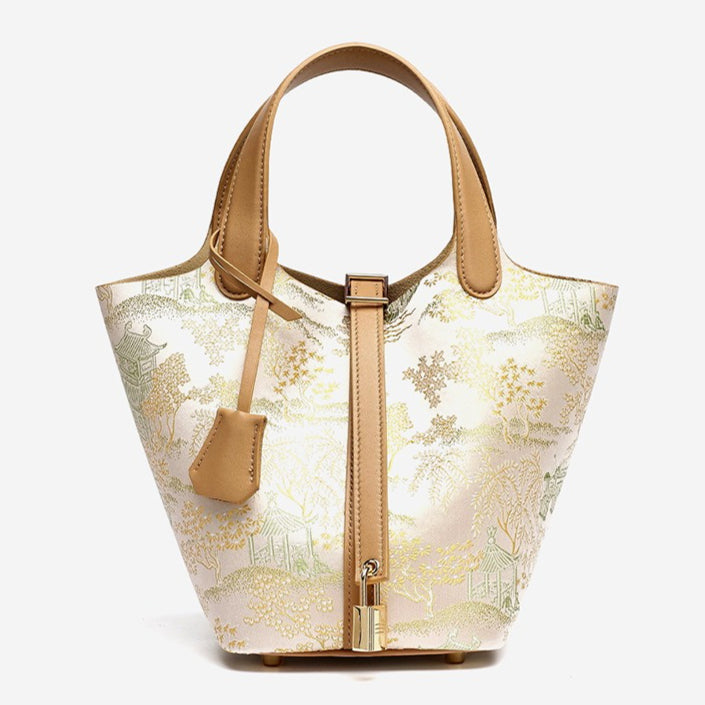 Bolsa Bucket Jardim Oriental em Couro - vista interna