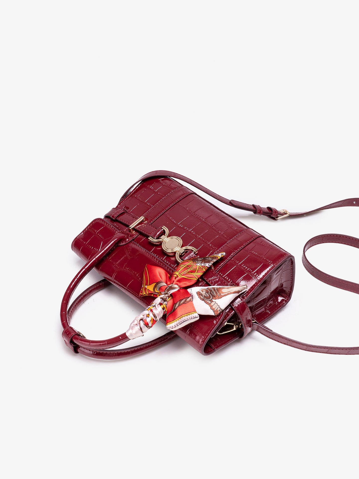 Bolsa Satchel Croco Verniz com Lenço - imagem 8